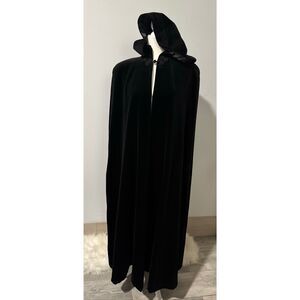 JS Collection black long velvet cape hooded cloak